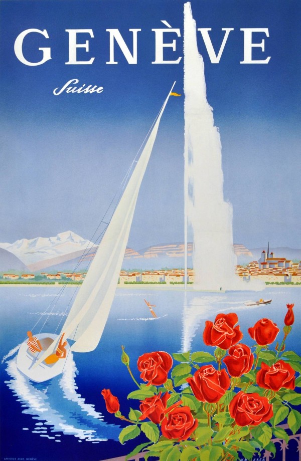 Original Vintage Poster For Geneva Switzerland  Print